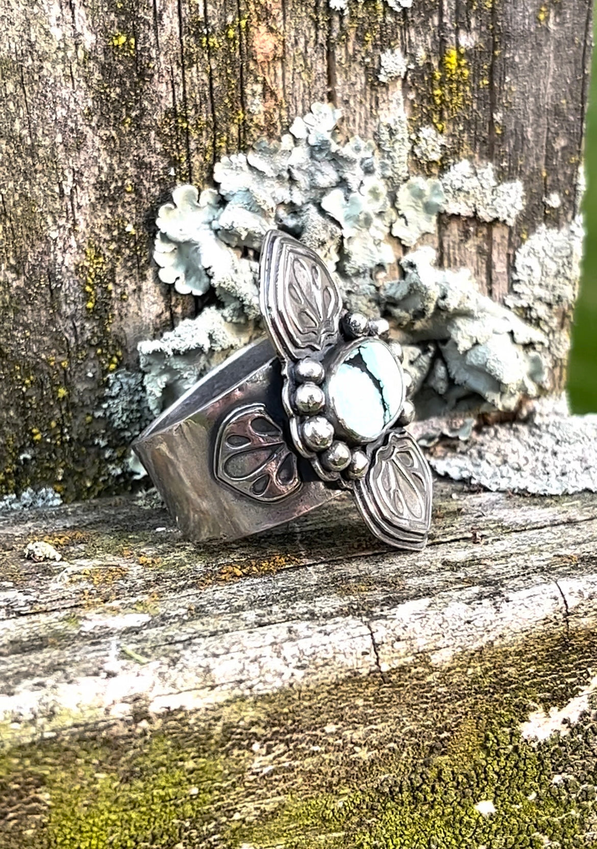 Turquoise & Sterling Ornate Ring, size 9