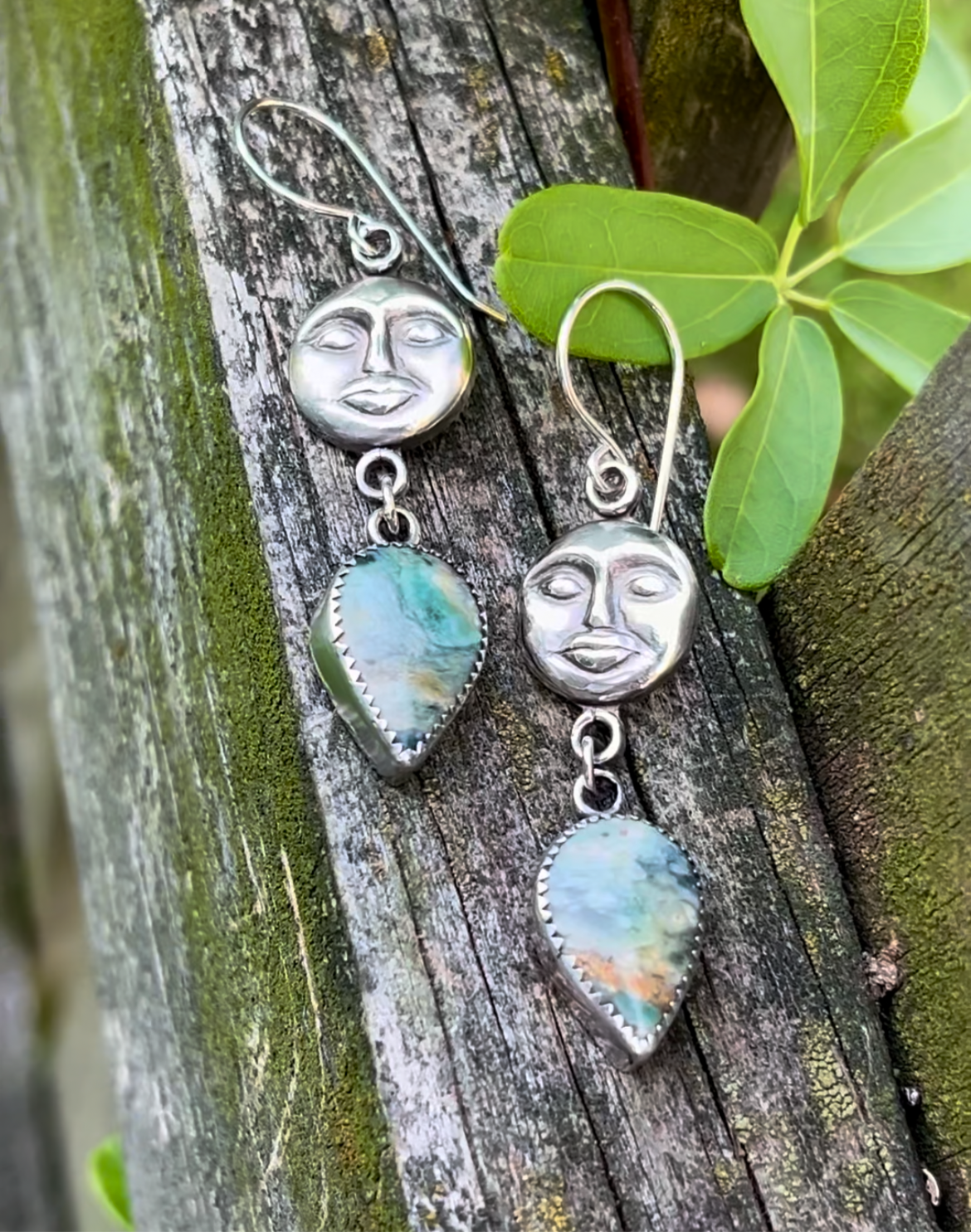 Face the Moon- Clear Creek Plasma Agate & Sterling Silver Earrings