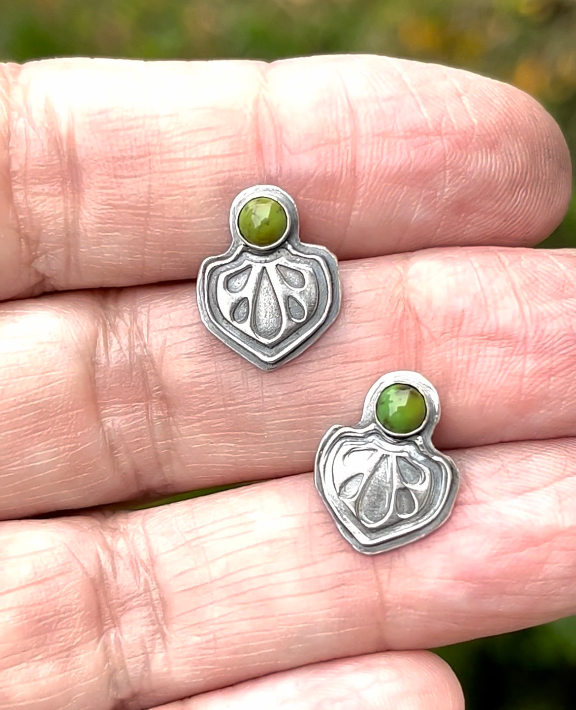 Stamped Sterling & Turquoise Post Earrings 2