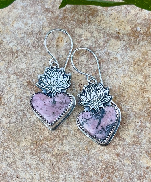 Peaceful Hearts - Rhodonite & Sterling Silver Earrings