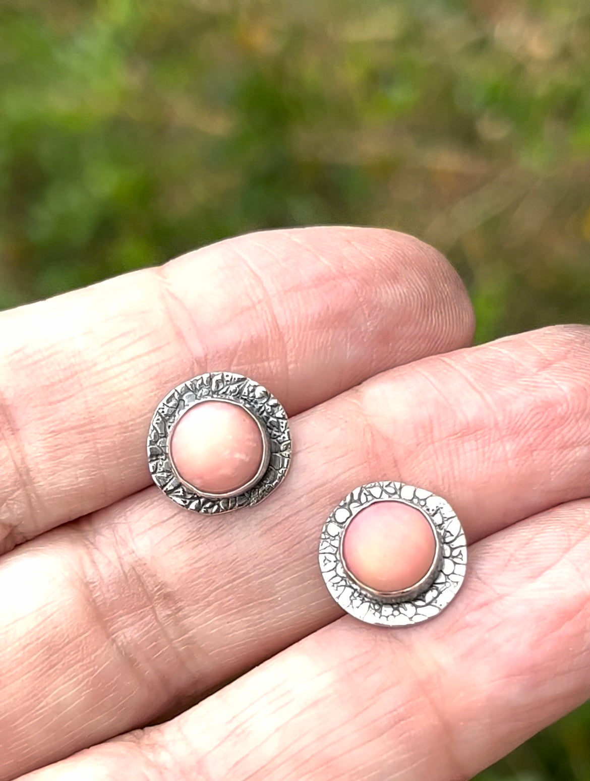 Sterling & Pink Coral Post Earrings