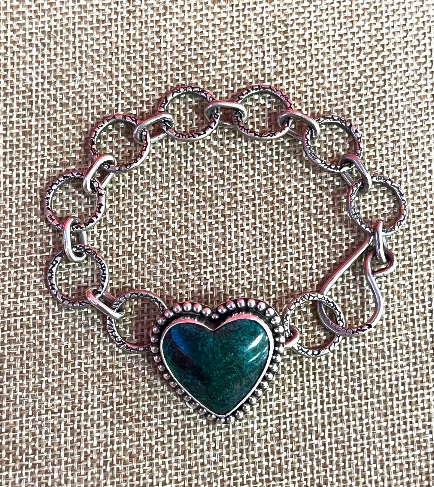 I Heart You - Sterling Silver & Chrysocolla Heart Bracelet