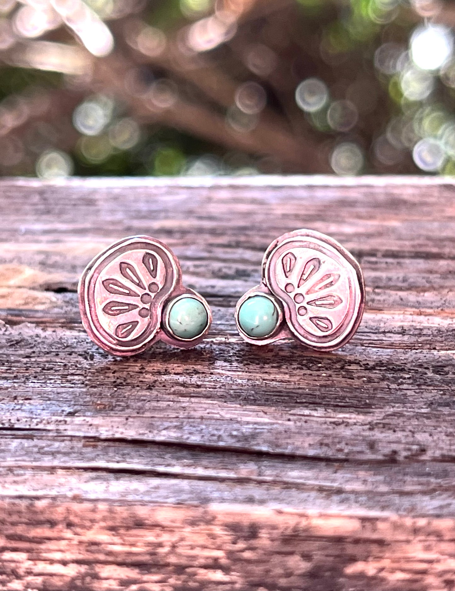 Stamped Sterling & Turquoise Post Earrings
