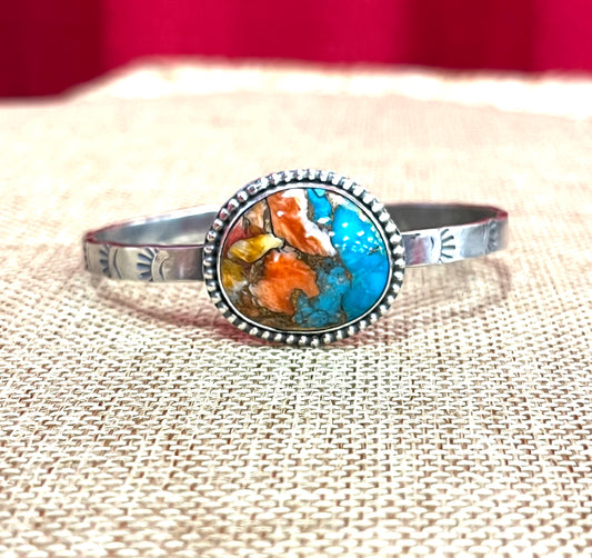 Sunset-Turquoise, Spiny Oyster & Sterling Silver Cuff Bracelet