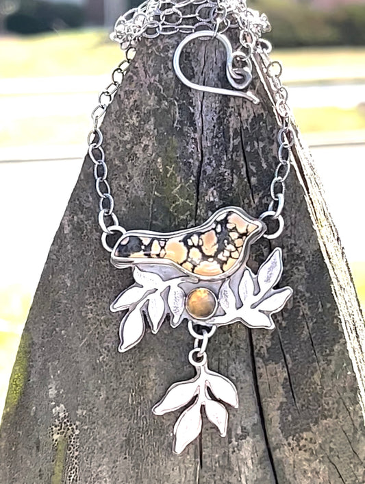 Sunny Bird - Yellow Variscite, Citrine & Sterling Silver Necklace