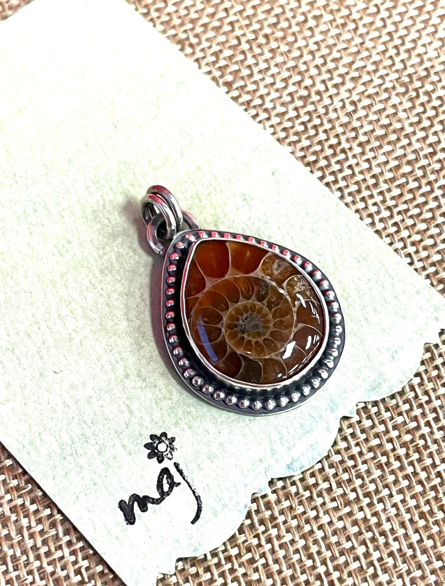 Ancient Swirls - Ammonite Fossil & Sterling Silver Pendant