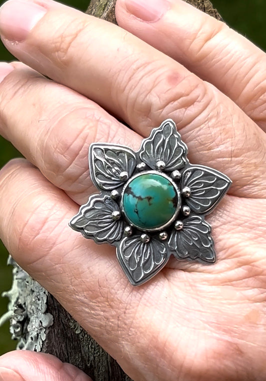 Big Blossom - Turquoise & Sterling Silver RIng, size 10