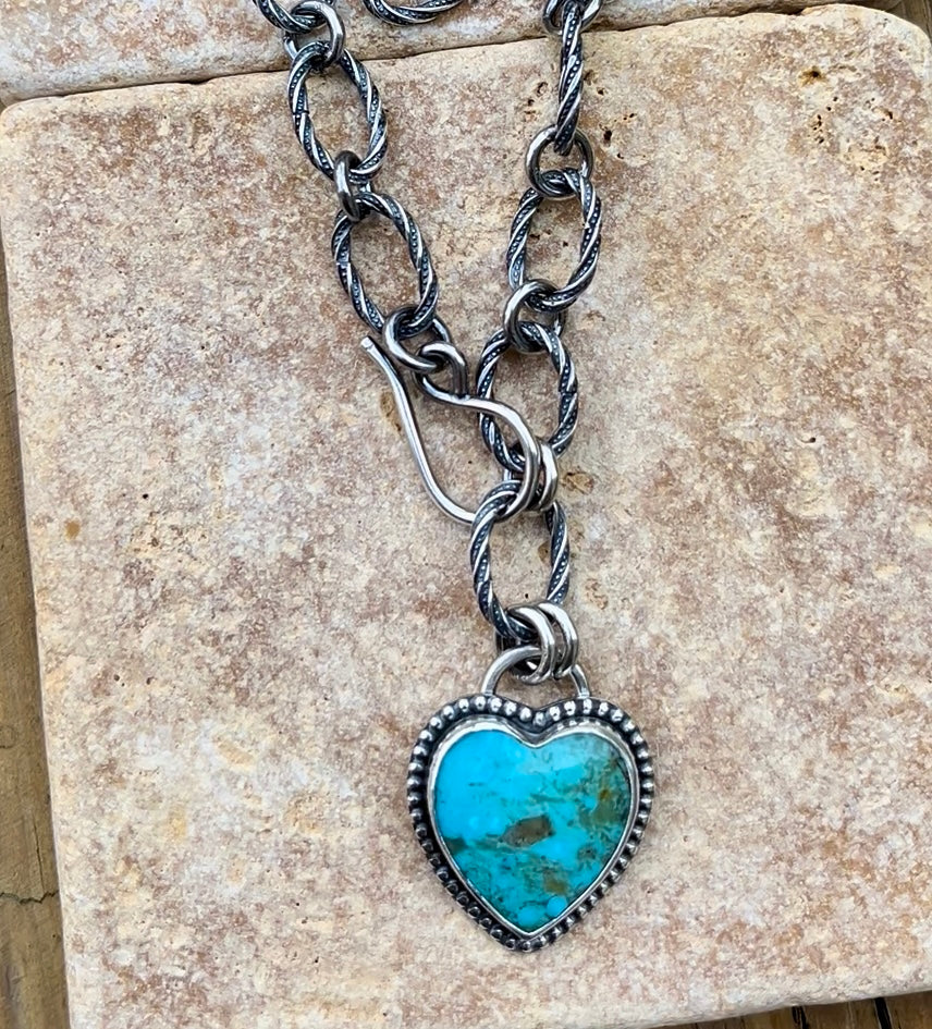 Chunky Heart - Kingman Turquoise & Sterling Silver Necklace