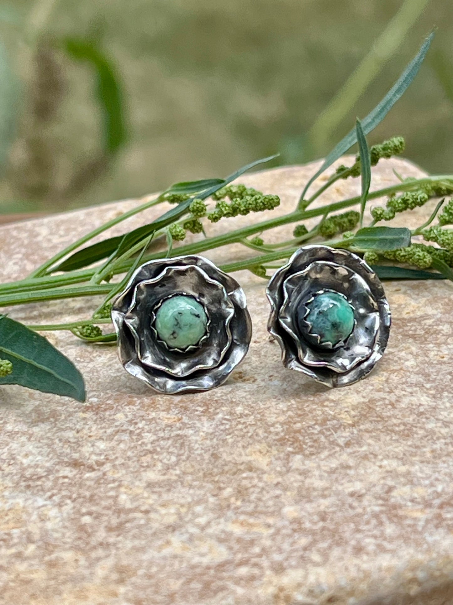 Ruffled - Turquoise and Sterling Silver Post Earrings
