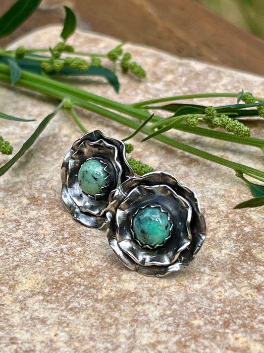 Ruffled - Turquoise and Sterling Silver Post Earrings