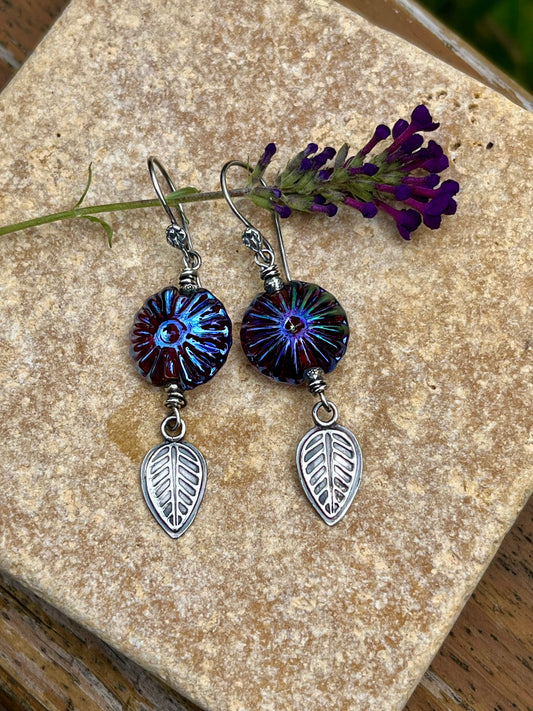 Iridescent Cranberries - Artisan Glass and Sterling Silver Earrings