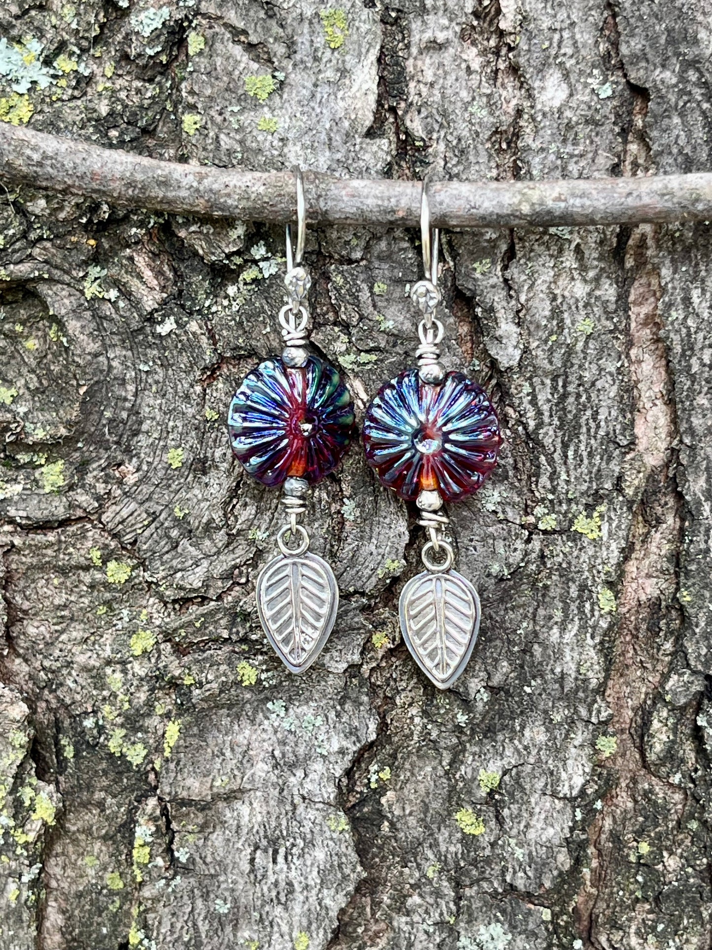 Iridescent Cranberries - Artisan Glass and Sterling Silver Earrings
