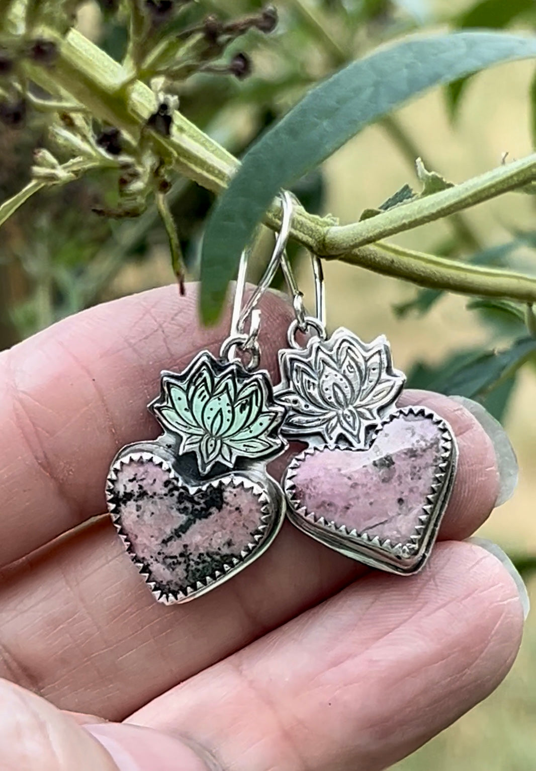 Peaceful Hearts - Rhodonite & Sterling Silver Earrings