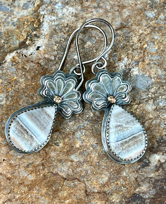 Cinnamon Sugar - Mexican Lace Onyx, 14k & Sterling Silver Earrings