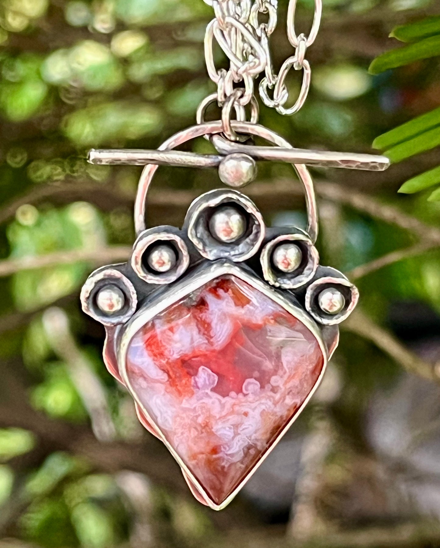 Crowning Blooms - Mexican Plume Agate & Sterling Silver Necklace
