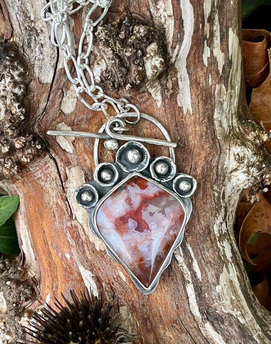 Crowning Blooms - Mexican Plume Agate & Sterling Silver Necklace