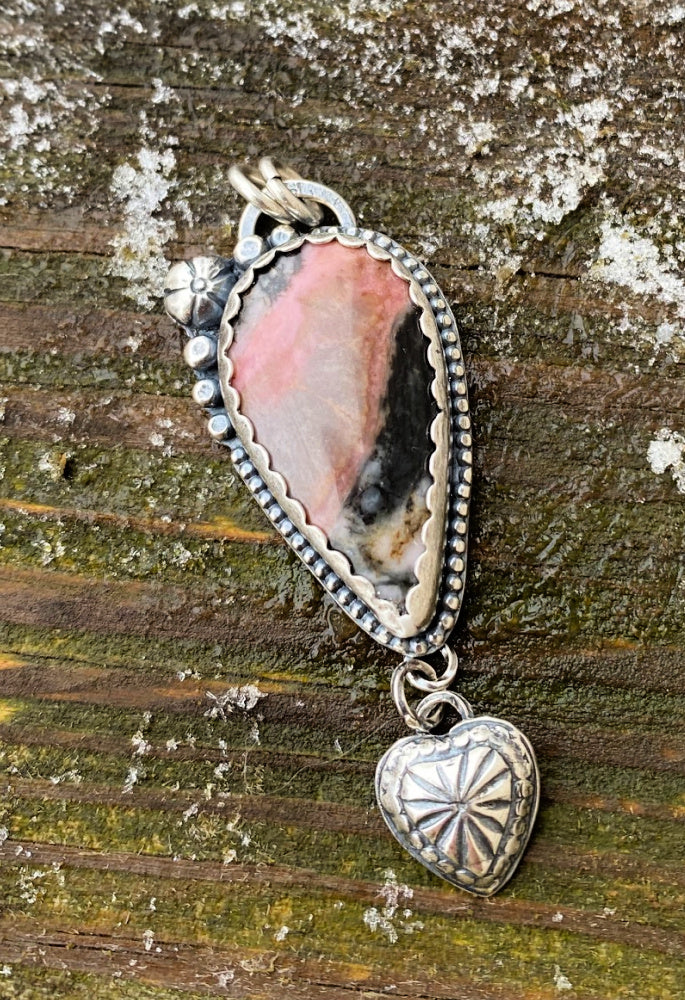 Happy Heart - Rhodonite and Sterling Silver Pendant