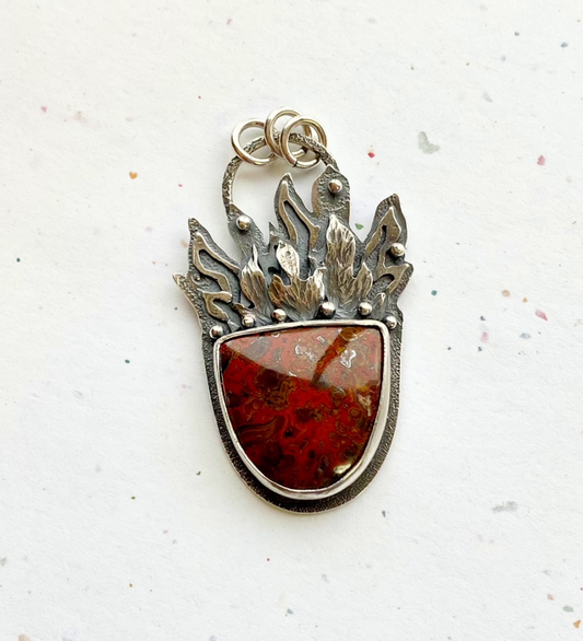 Flames of Passion - Moroccan Agate and Sterling Silver Pendant