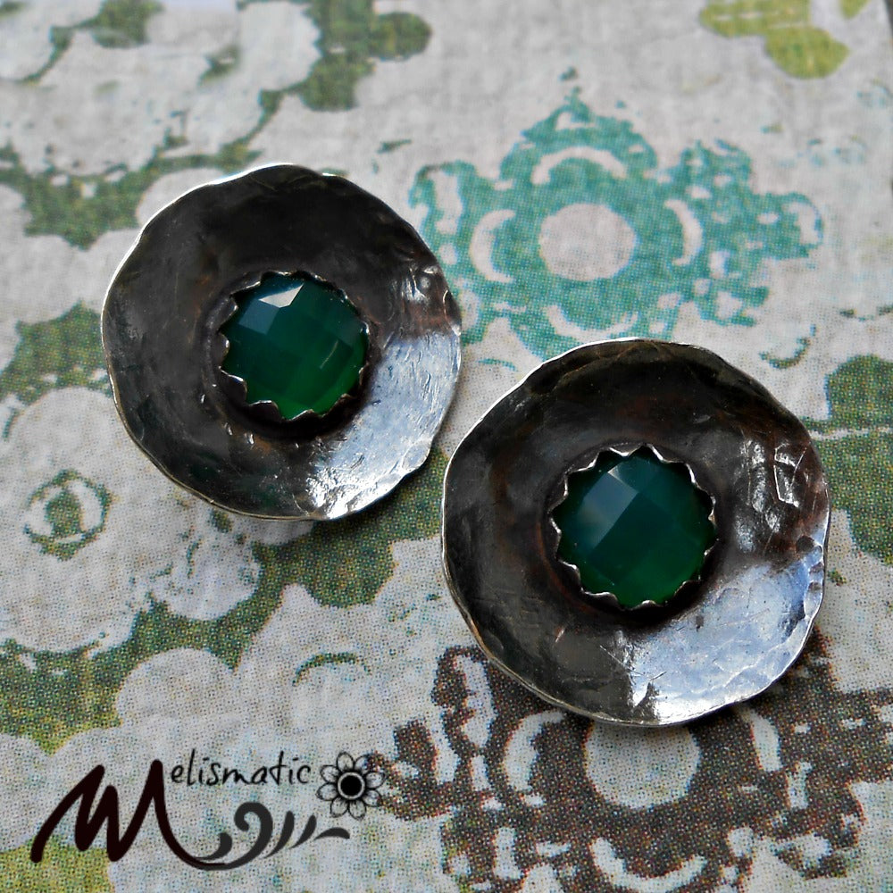 Green Chalcedony and Sterling Post Earrings