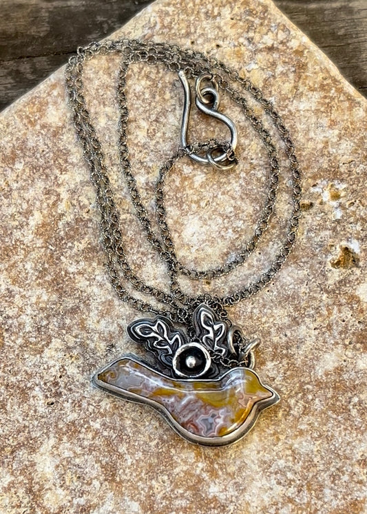 Sweet Bird - Pink Lace Agate and Sterling Necklace