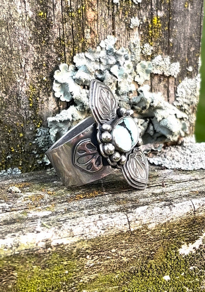 Turquoise & Sterling Ornate Ring, size 9