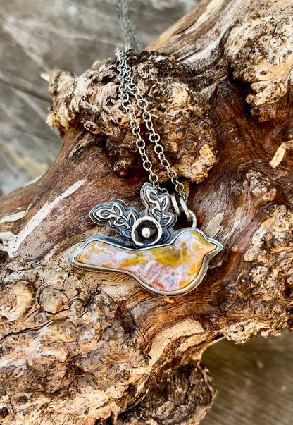 Sweet Bird - Pink Lace Agate and Sterling Necklace