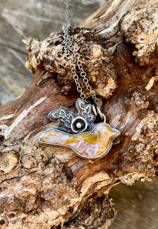 Sweet Bird - Pink Lace Agate and Sterling Necklace