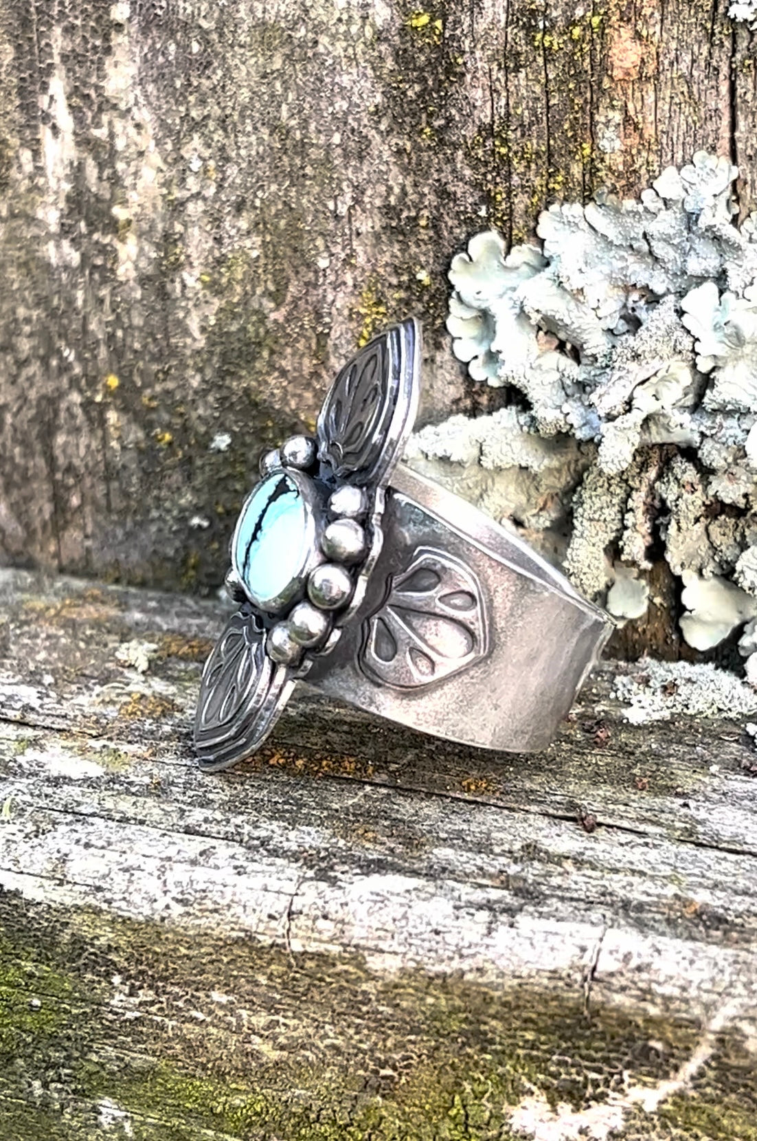 Turquoise & Sterling Ornate Ring, size 9