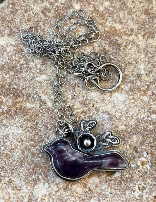 Purple Bird - Lepidolite and Sterling Necklace