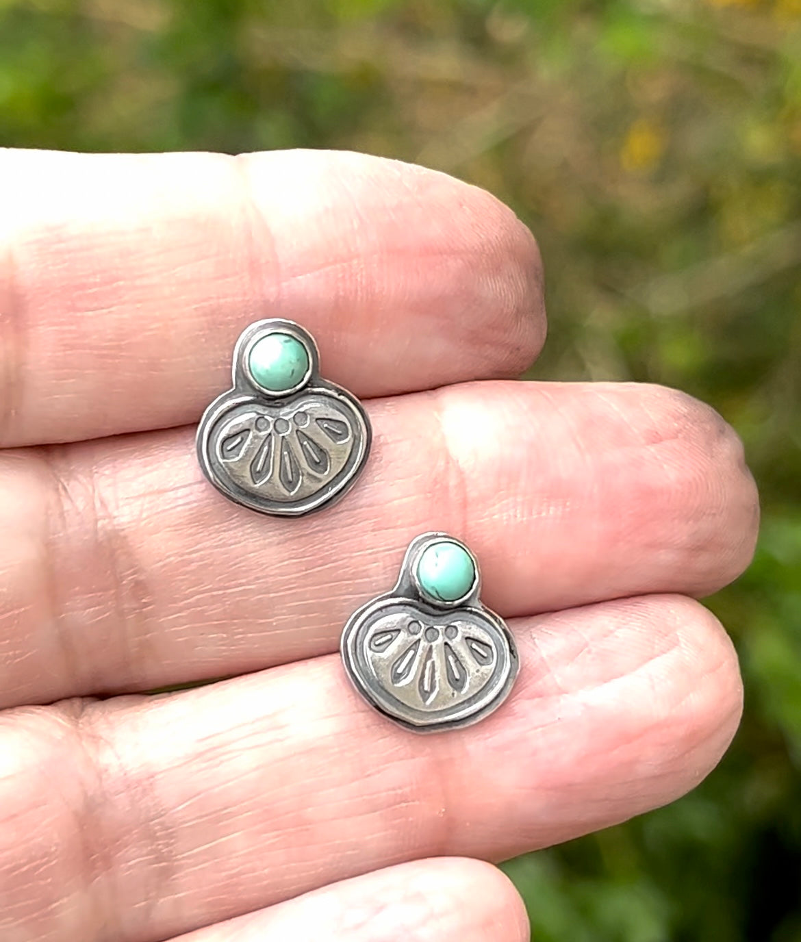 Stamped Sterling & Turquoise Post Earrings