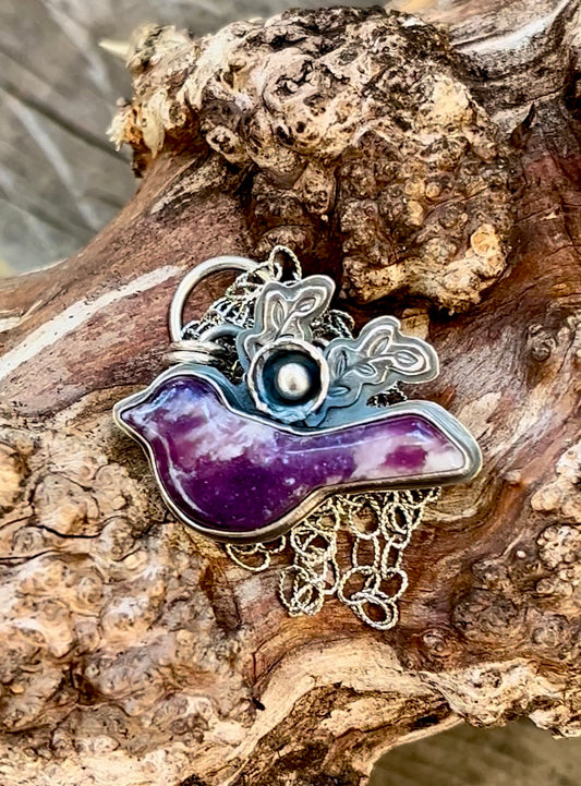 Purple Bird - Lepidolite and Sterling Necklace