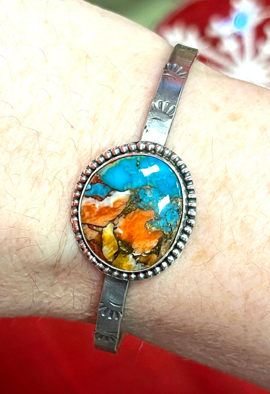 Sunset-Turquoise, Spiny Oyster & Sterling Silver Cuff Bracelet