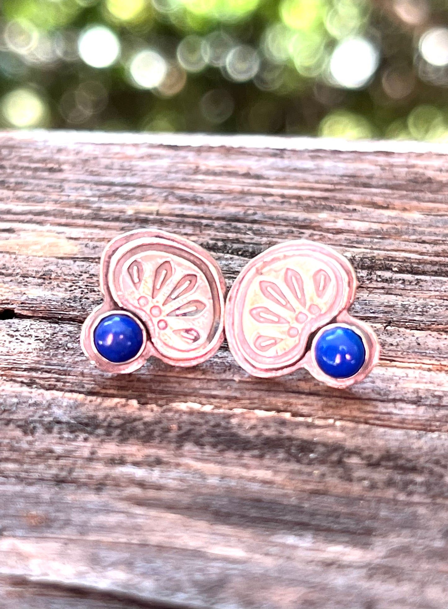 Stamped Sterling & Lapis Post Earrings