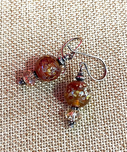 Just Peachy  - Artisan Glass, Swarovski and Sterling Silver Earrings