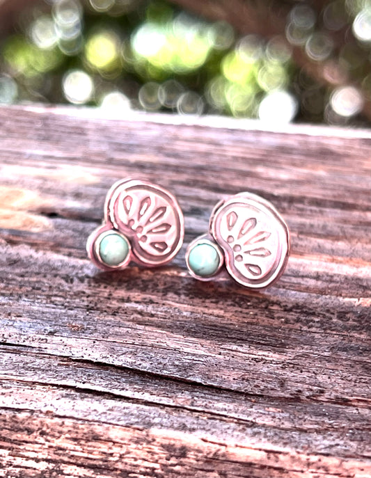 Stamped Sterling & Turquoise Post Earrings