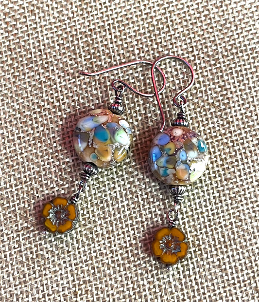 Autumn Confetti - Artisan Glass, Czech Glass and Sterling Silver Earrings