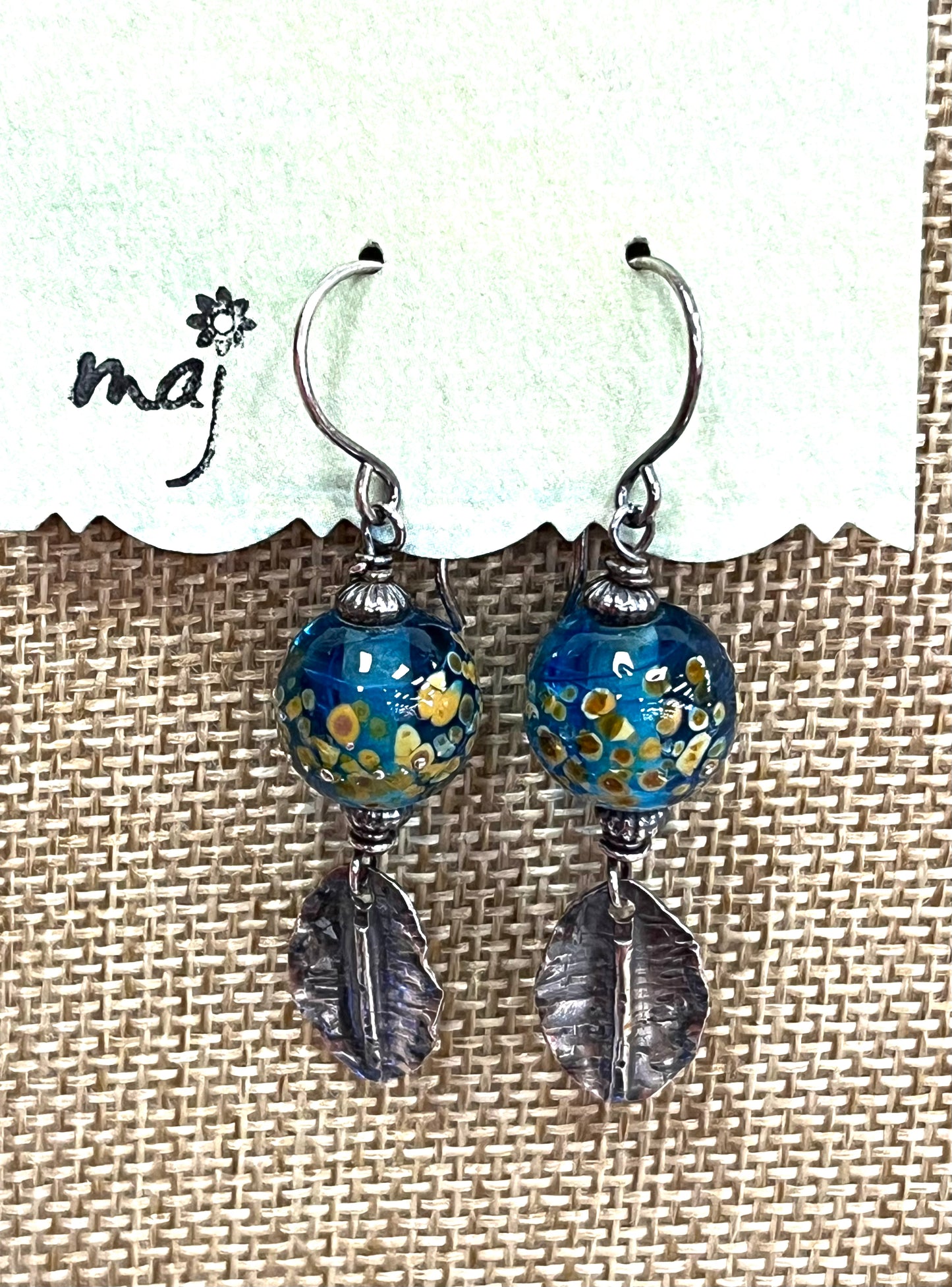 Blue & Caramel - Artisan Glass and Sterling Silver Earrings
