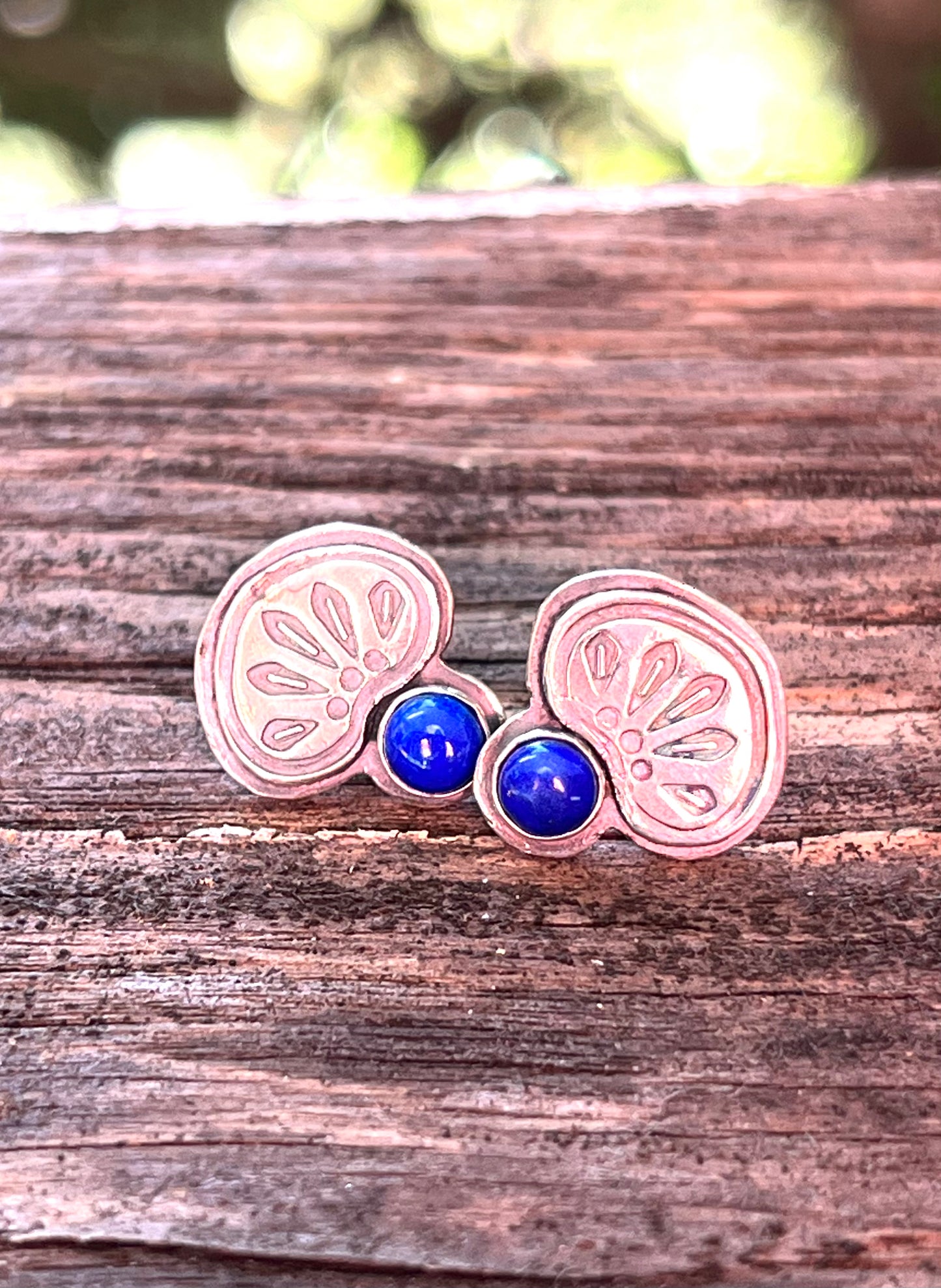 Stamped Sterling & Lapis Post Earrings