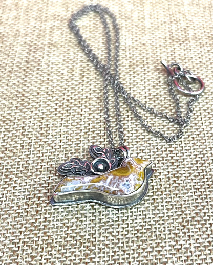 Sweet Bird - Pink Lace Agate and Sterling Necklace