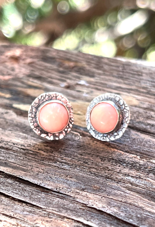 Sterling & Pink Coral Post Earrings