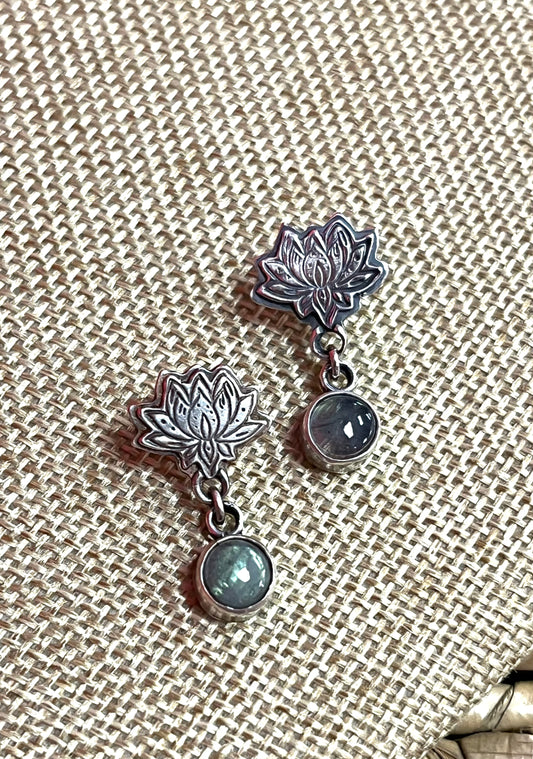 Lotus Flower Drops-Labradorite & Sterling Silver Post Earrings