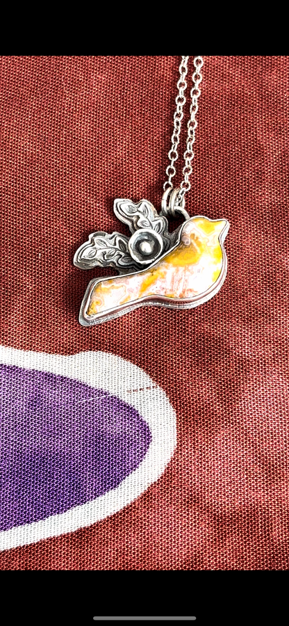 Sweet Bird - Pink Lace Agate and Sterling Necklace