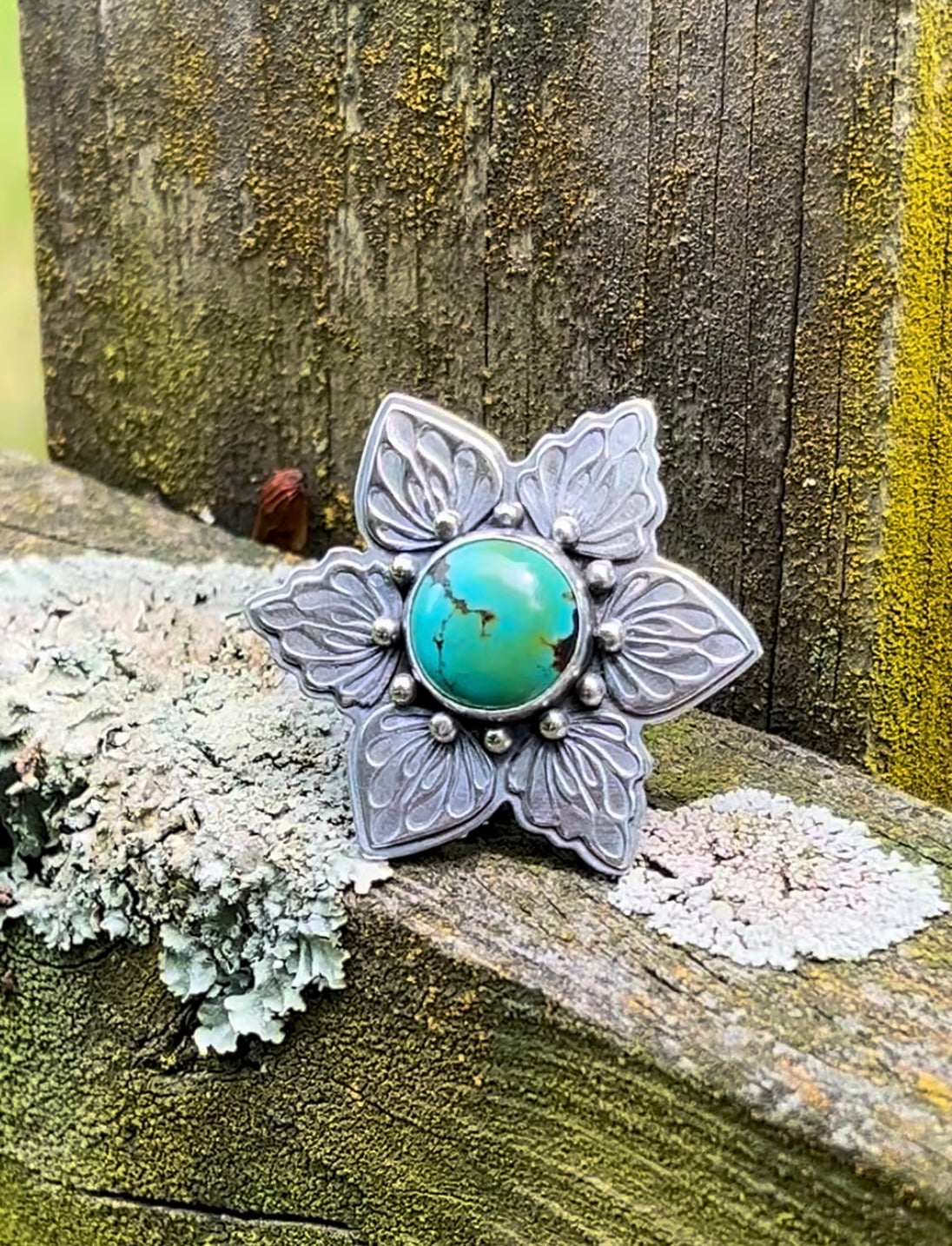 Big Blossom - Turquoise & Sterling Silver RIng, size 10