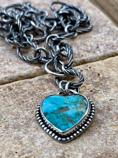 Chunky Heart - Kingman Turquoise & Sterling Silver Necklace