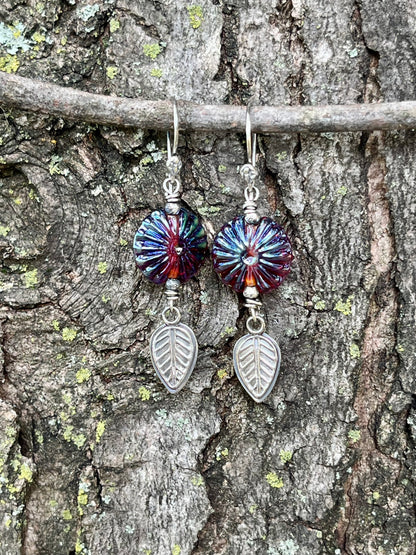 Iridescent Cranberries - Artisan Glass and Sterling Silver Earrings