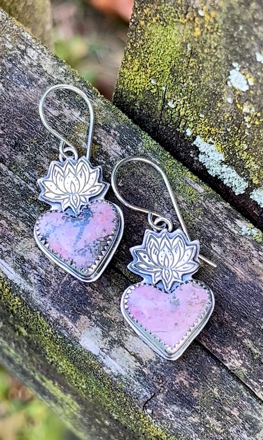 Peaceful Hearts - Rhodonite & Sterling Silver Earrings
