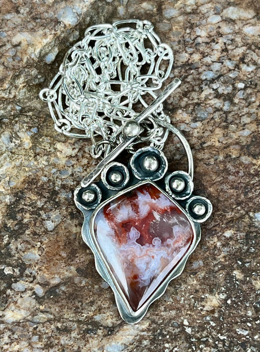 Crowning Blooms - Mexican Plume Agate & Sterling Silver Necklace