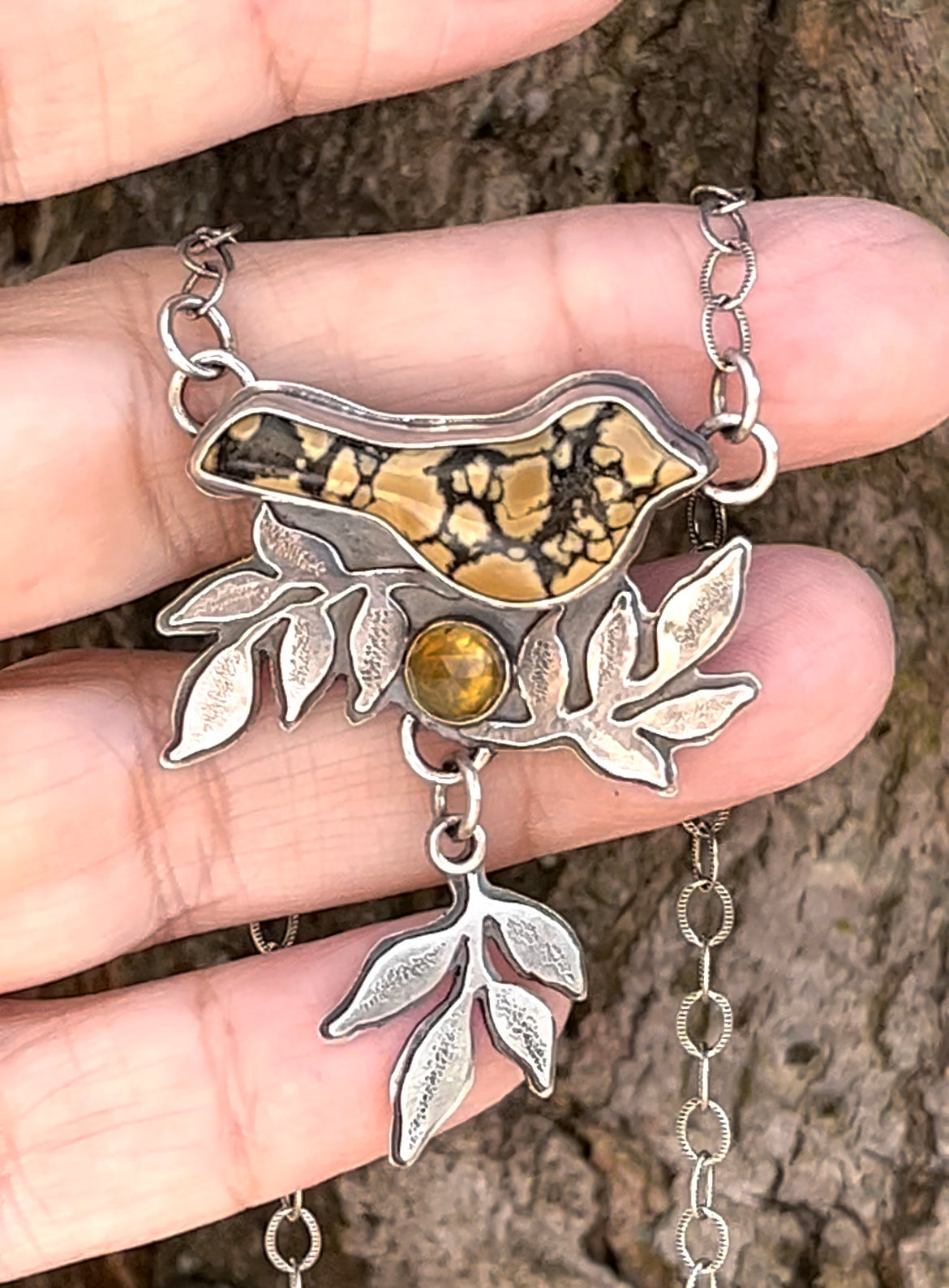 Sunny Bird - Yellow Variscite, Citrine & Sterling Silver Necklace