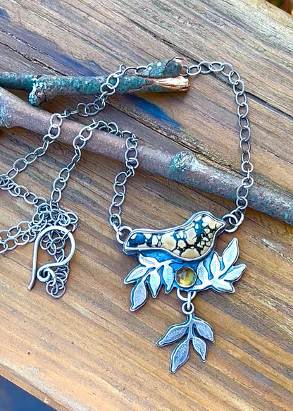 Sunny Bird - Yellow Variscite, Citrine & Sterling Silver Necklace