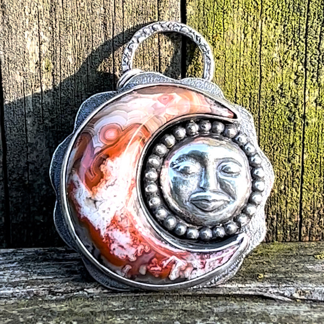 Serenity Moon - Laguna Lace Agate & Sterling Silver Pendant